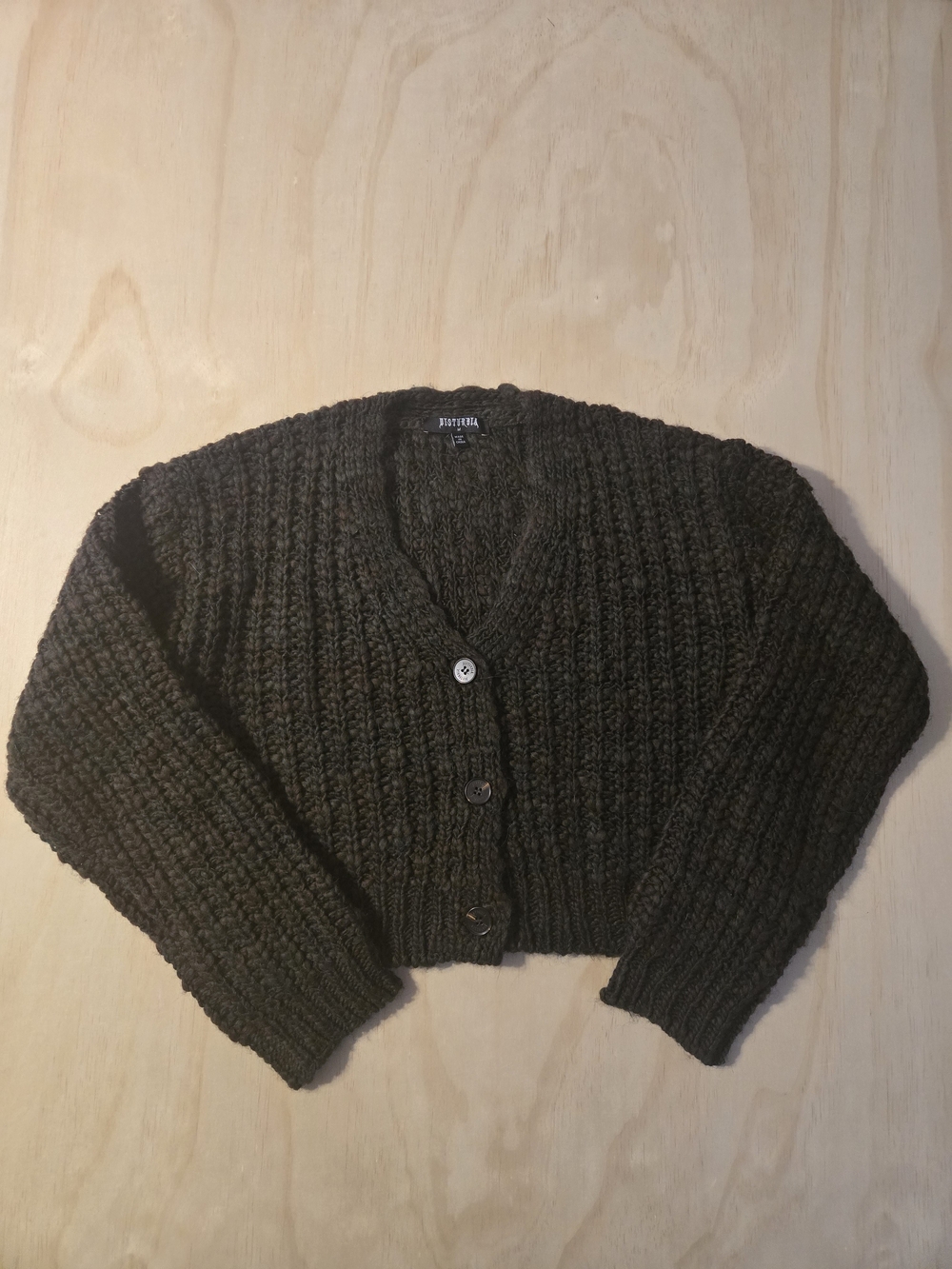 Disturbia Bracken Chunky Ribbed Cropped Knit Cardigan - Size M